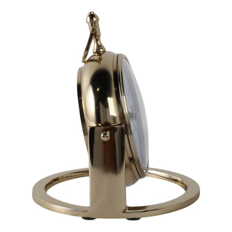 Metal Glass Desk Clock Roman Numerals Silent Movement and Pivot Stand - 9" x 9" x 10"