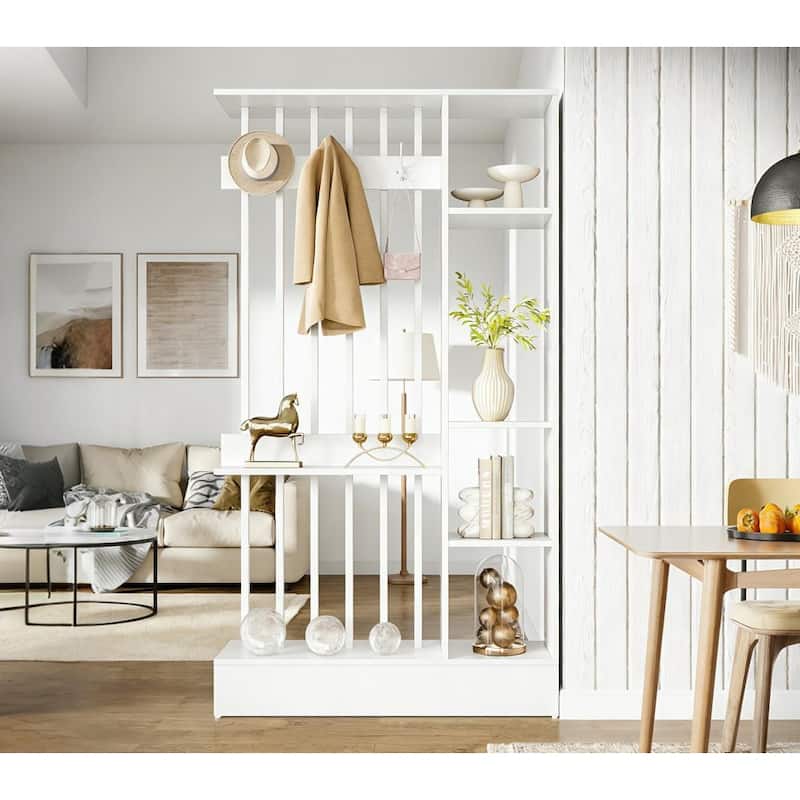 71" Wall Room Divider with Shelves & Coat Hooks