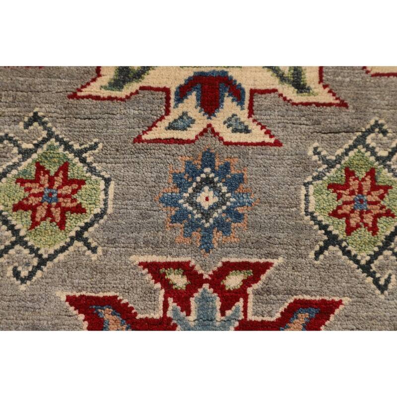 Gray Geometric Kazak Oriental Accent Rug Bedroom Handmade Wool Carpet - 2'8" x 4'2"