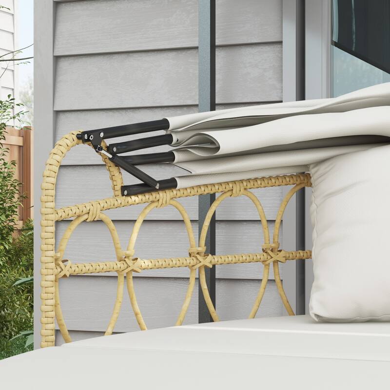 Outsunny Patio Furniture Set, Round Outdoor Daybed with Retractable Canopy, Hollow Wicker PE Rattan Sectional Sofa