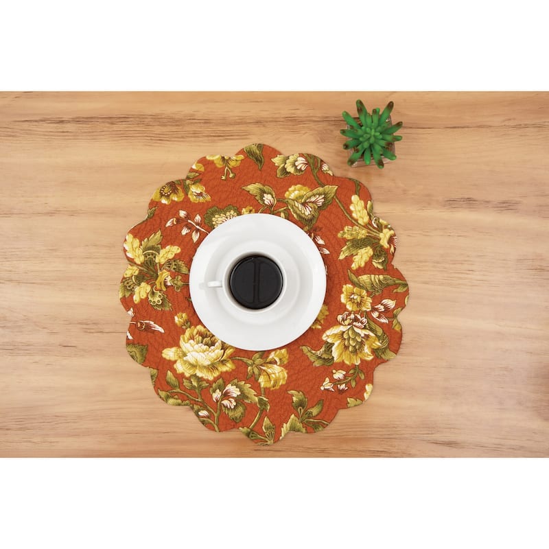 Estelle Round Quilted Reversible Floral Damask Placemat Set of 6 - Set of 6