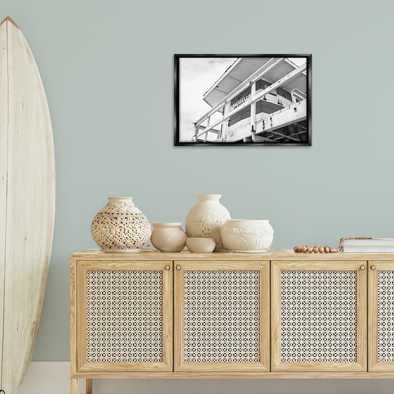 Stupell Lifeguard Building on Beach Framed Floater Canvas Wall Art Design By Seven Trees Design