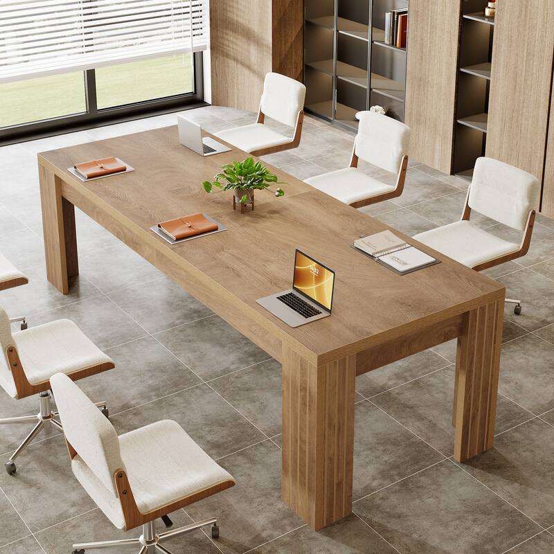 6.5 ft Rectangular Conference Table for 6-8 People - 78.74" W x 27.56" D x 29.53" H - Rustic Brown