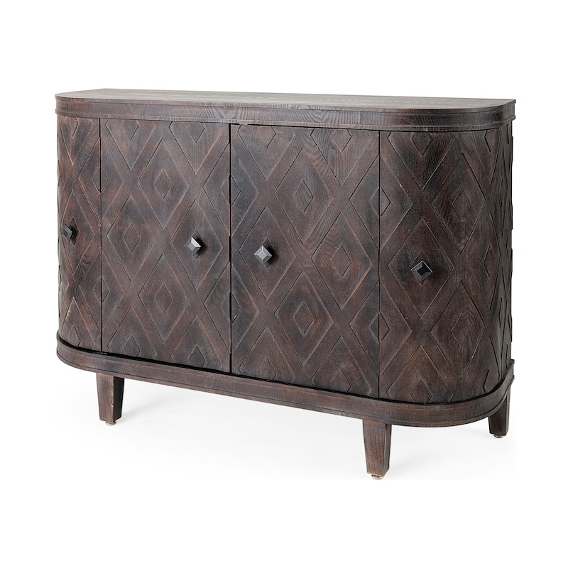 Lennon Beige Fir Veneer 4 Door Cabinet - 47.2L x 15.0W x 33.1H - Dark Brown