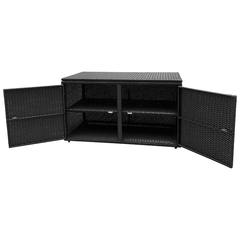 Outdoor Wicker Storage Box Garden Deck Box with Steel Frame - Black