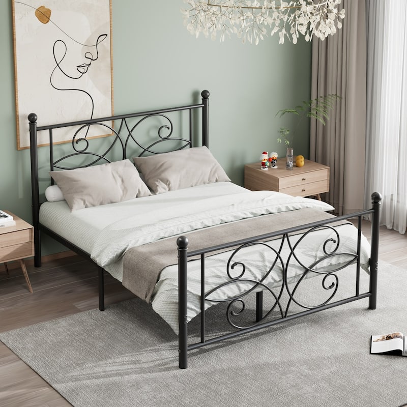 VECELO Metal Bed Frame with High Headboard and Footboard Platform Beds with Heavy Duty Mattress Foundation
