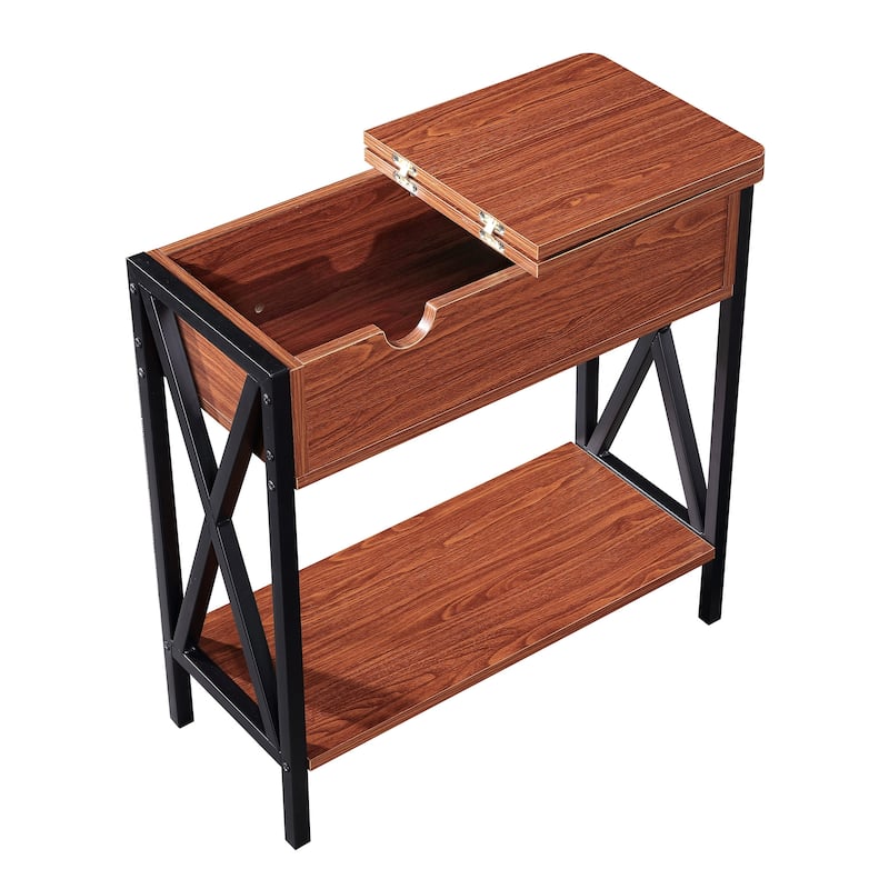 Ledel Flip Top End Table Side Table with Storage Shelf