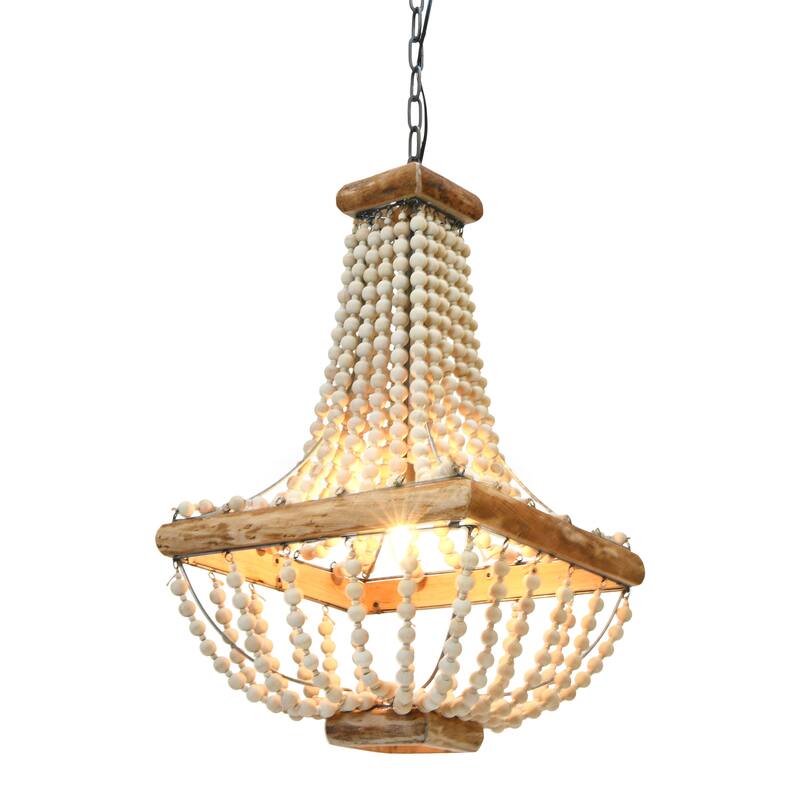 Wood & Metal Framed Chandelier with Wood Bead Draping