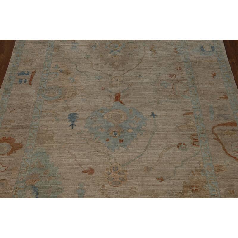 Hand Knotted Oriental 100% Wool Carpet Transitional All-Over Beige & Ivories Oushak Area Rug - 8' 10'' X 6' 2''