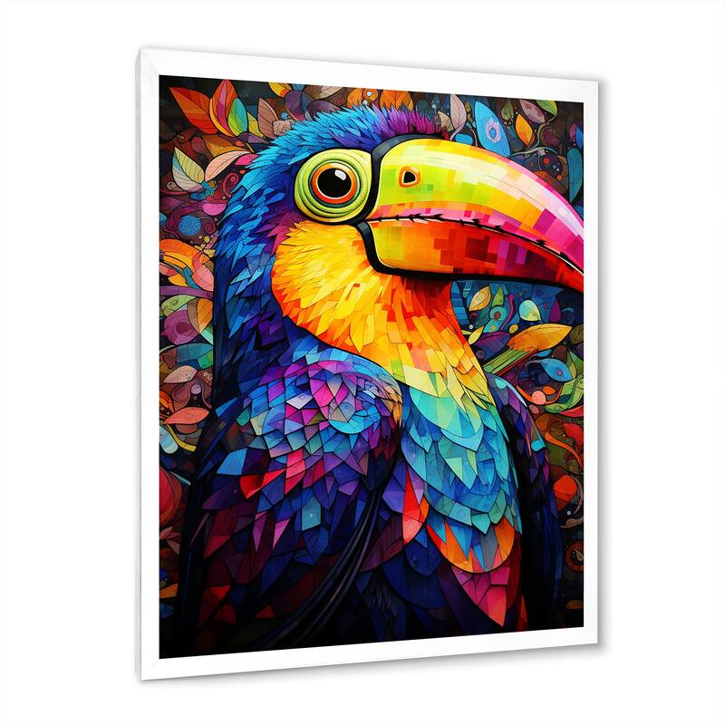 Designart "Yellow And Blue Tropical Toucan Jungle I" Toucan Wall Decor Blue - Traditional Living Room Framed Canvas Art