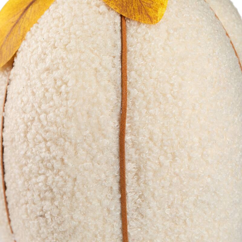 Plush Pumpkin Fall Harvest Decoration - 10" - Cream and Yellow