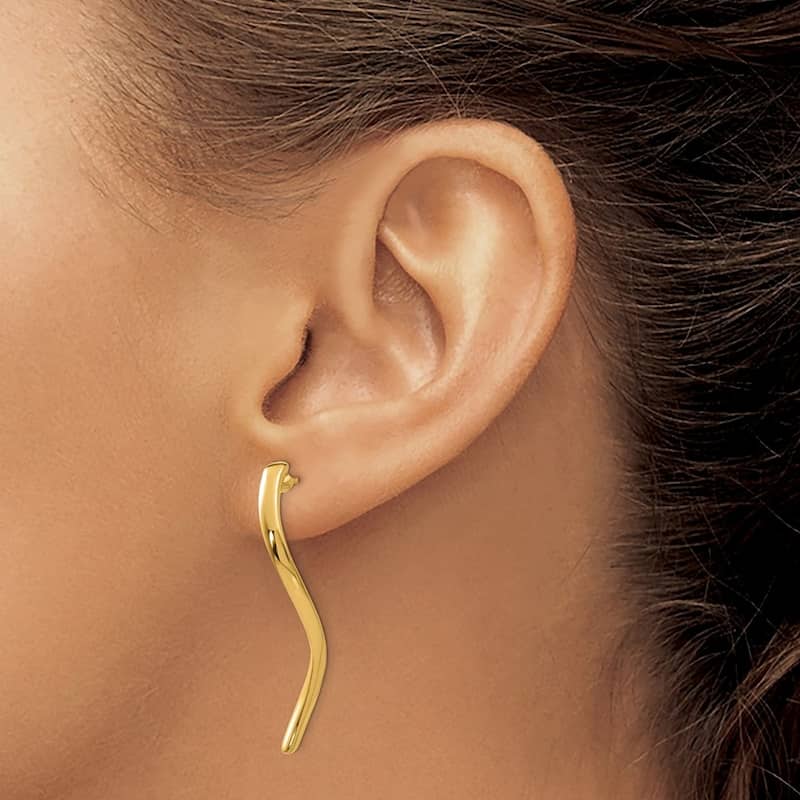 Curata 14k Yellow Gold Polished Long Wavy Bar Stick Post Earrings 39x3mm