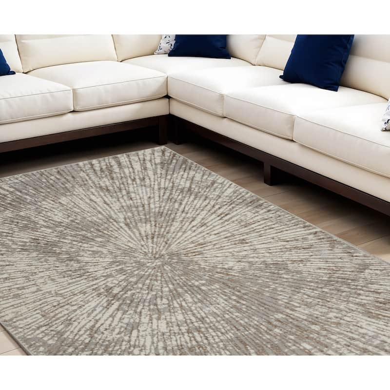 Ruci Power Loomed Abstract Modern Low Pile Area Rug By HomeRoots - 120' X '96' X '0.25 - Gray and Ivory - Rectangle