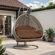 preview thumbnail 62 of 128, LeisureMod Modern 2-Person Egg Hanging Swing Chair with Beige Wicker, Oxford Fabric Cover, Patio Hammock Lounger and Cushions