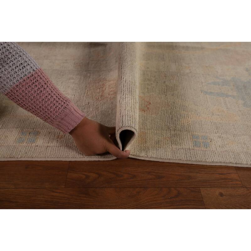 Vegetable Dye Oushak Area Rug Handmade Beige Wool Carpet - 8'11" x 12'0"