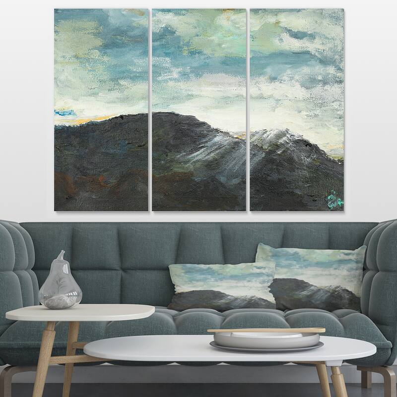 Mountain Peak Under Cloudy Sky - Landscape Canvas Print - Blue - 36 in. wide x 28 in. high - 3 Panels