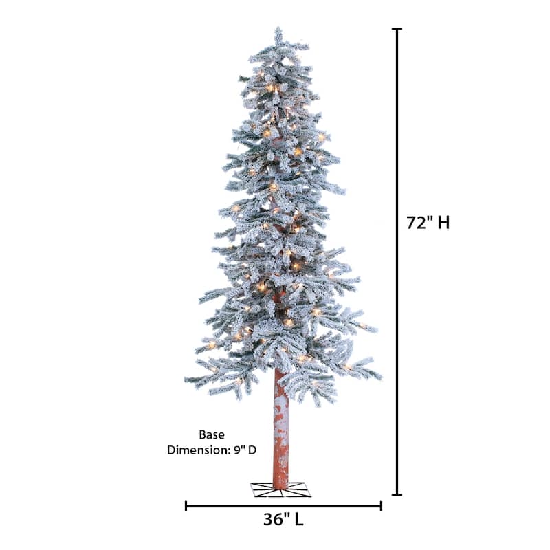 6 Foot Pre Lit Flocked Alpine Tree with 150 clear lights - N/A