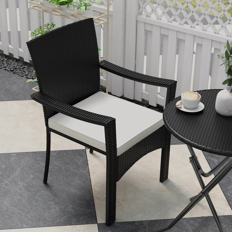 Outsunny 3 Pieces Outdoor PE Rattan Bistro Set with Cushion, Outdoor Patio Furniture Set with Folding Table, Metal Frame Wicker