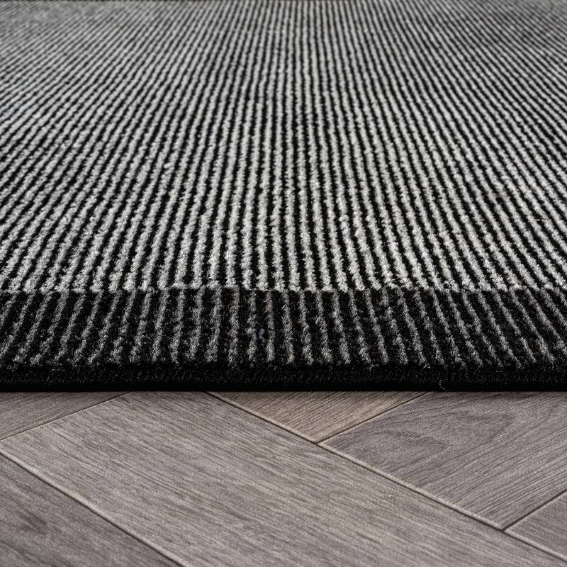 Modern Geometric Stripe Bordered Area Rug for Living Room, Bedroom, or Entryway - Low Pile Indoor Rug