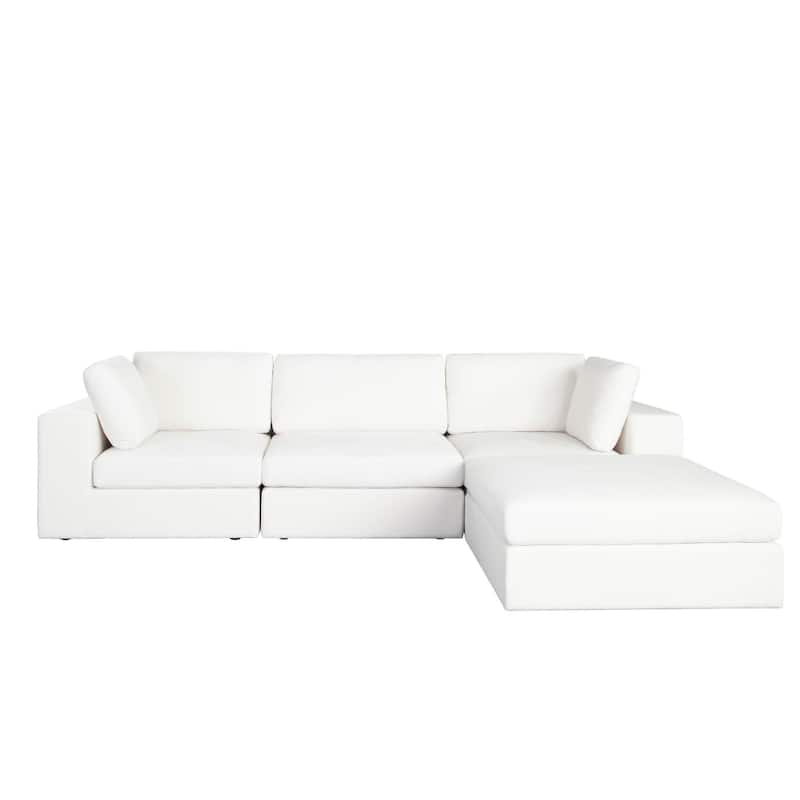 Lipi 4pc Modular Sectional Chaise Sofa Set, Mist White, 120 Inch Solid Wood Frame