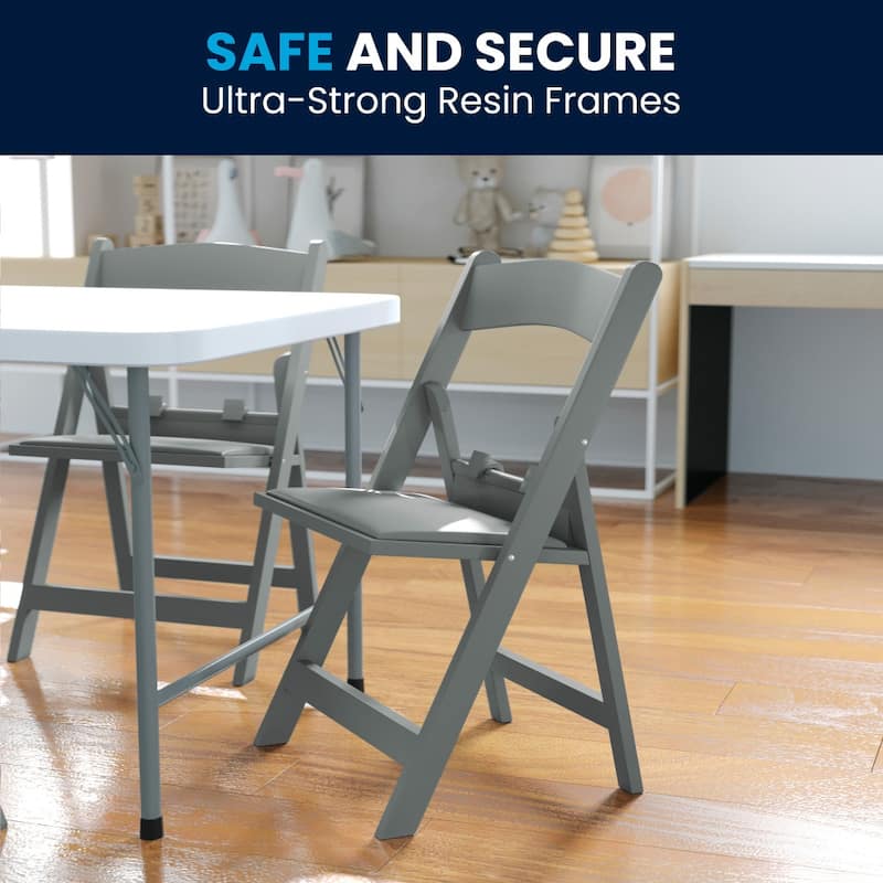 2 Pack Kids White Resin Folding Chair with Vinyl Padded Seat - 12.25"D x 13.25"W x 21"H