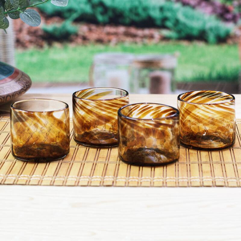 Novica Handmade Amber Relaxation Blown Recycled Glass Juice Glasses (Set Of 4)
