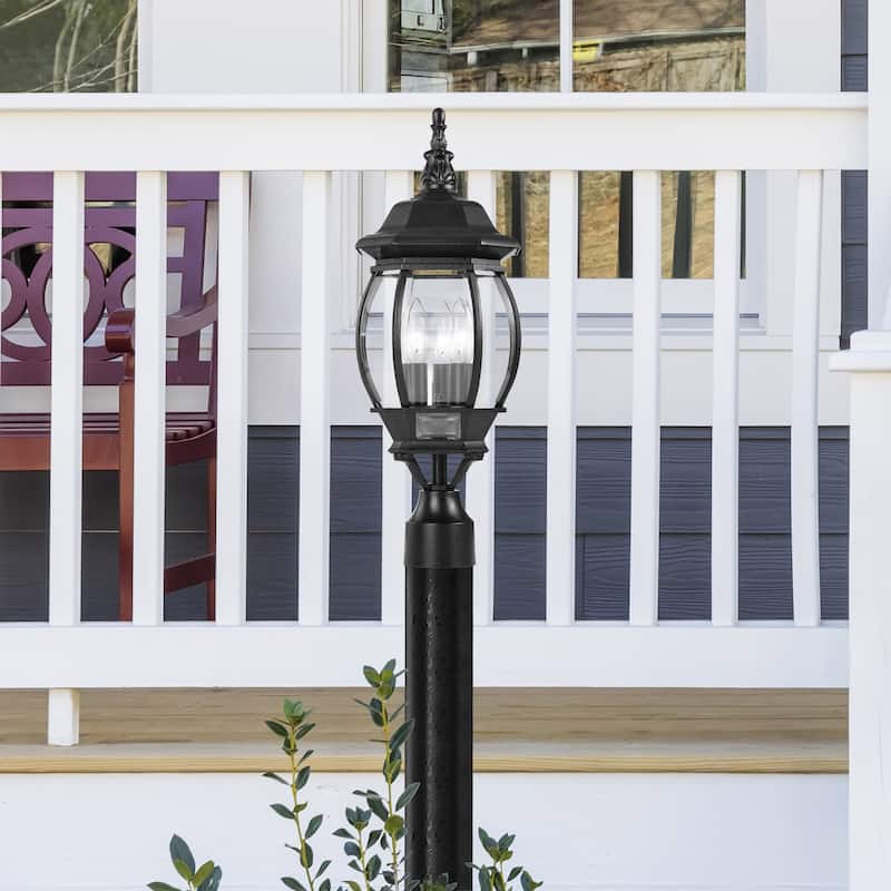 Central Park 3 Light Textured Black With Clear Beveled Panels Post Lantern