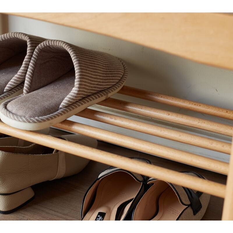 GDFStudio - Cedric Beech Wood Entryway Shoe Bench with Cushion