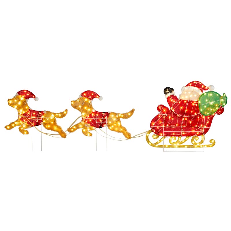 Glitzhome 90.5"L Christmas Fabric Dog with Santa Sleigh Lighted Decor - Dog with Santa Sleigh