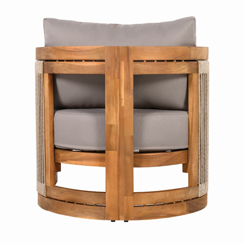 Outdoor Acacia Wood Curved Design Club Chair with Woven Rope, Cushions
