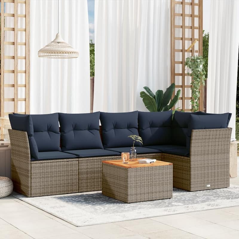 vidaXL Patio Sofa Set with Cushions Outdoor Furniture 6 Piece Poly Rattan - 24.4" x 24.4" x 27.2" - Gray - form2