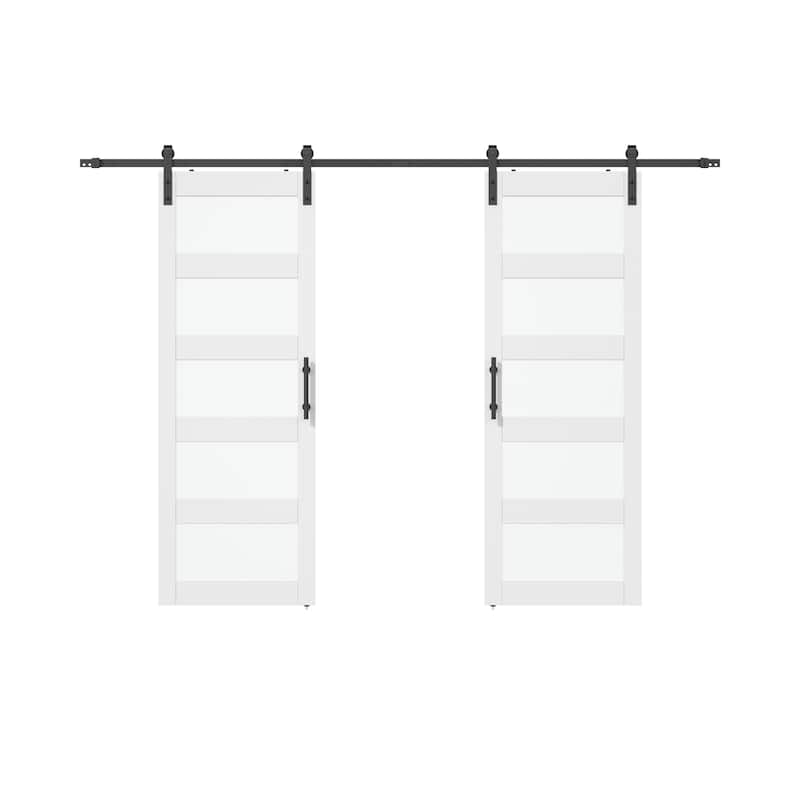 Sanding 30in./36in./42in.x 84in. 5 Frosted Glass White/Grey PVC Surface MDF Sliding Barn Door With Hardware Kit