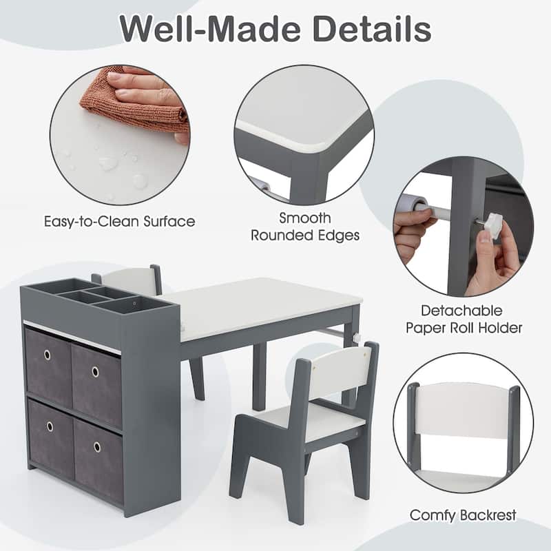 Costway Kids Art Table & Chairs Set with Paper Roll Wooden Craft Study - See Details