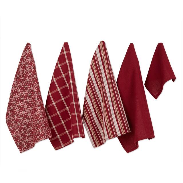 DII Assorted Kitchen Dishtowel & Dishcloths (Set of 5) - Wine