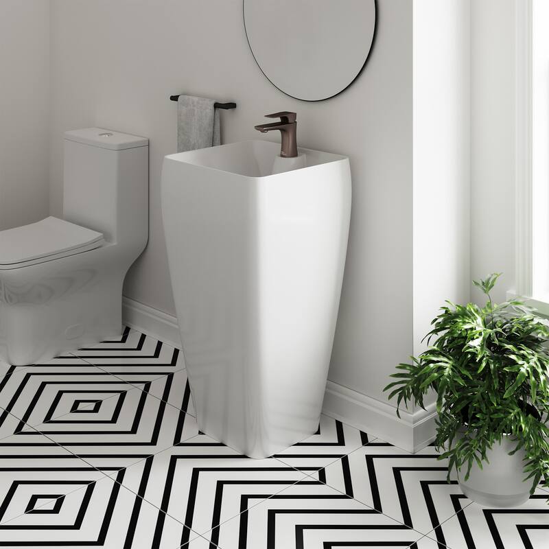 Swiss Madison SM-PS311 Carre One Piece Pedestal Sink - Glossy White