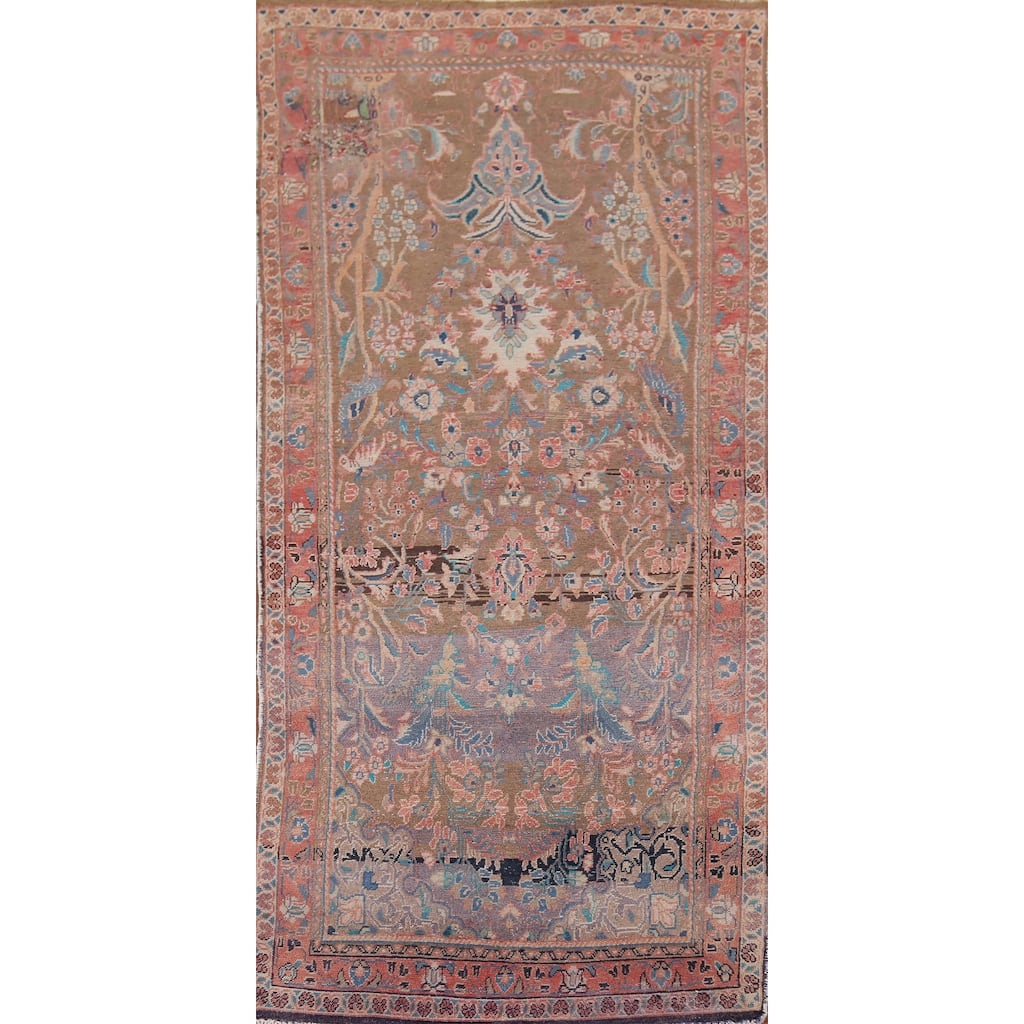 Distressed Mahal Persian Vintage Runner Rug Hand-Knotted Wool Carpet - 3'7" x 8'10"