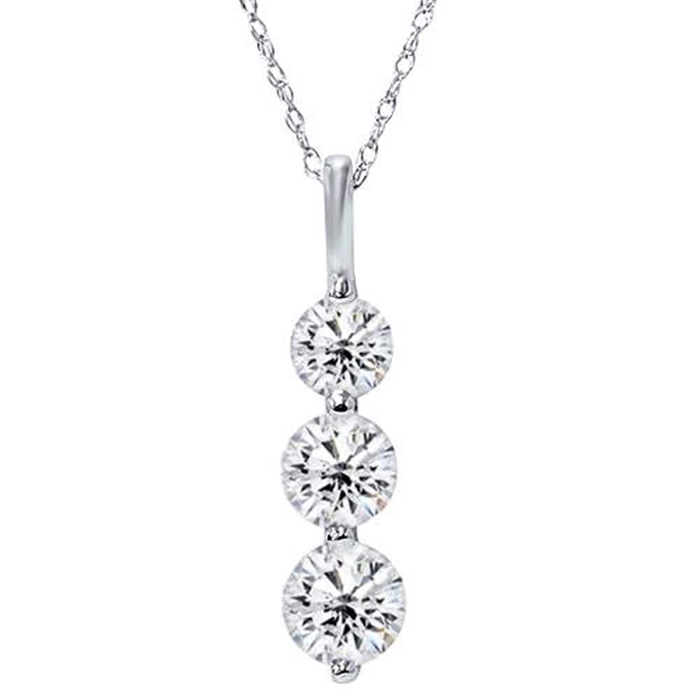3/4ct 3 Stone Diamond Pendant White Gold