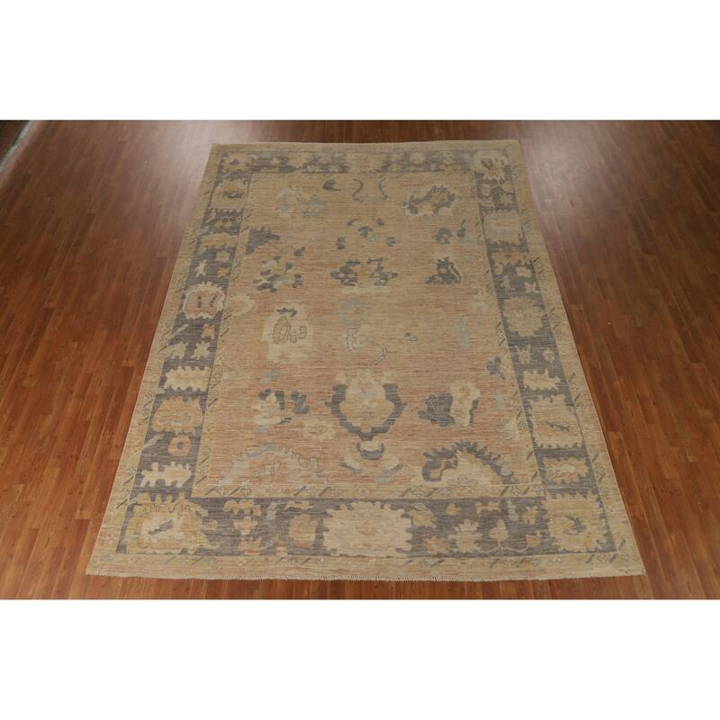 Vegetable Dye Oushak Turkish Rug Handmade Orange Wool Carpet - 8'10" x 12'2"