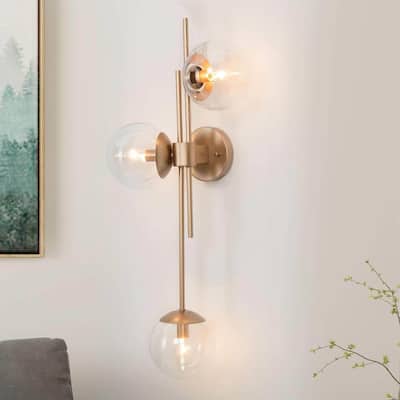 Modern Gold 3-Light Bathroom Vanity Lights Globe Glass Wall Sconces - 30'' L x 5.5'' W x 12'' H