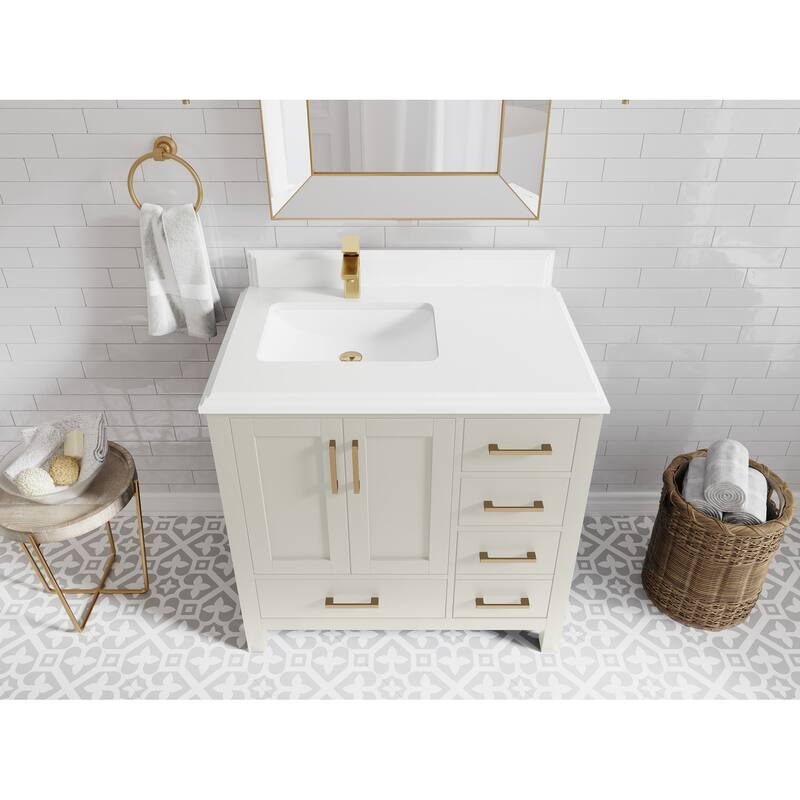 Willow Collections 36 in. W x 22 in. D Malibu Left Offset Sink Bathroom Vanity with Countertop - 1.5" White Quartz - Finegrain