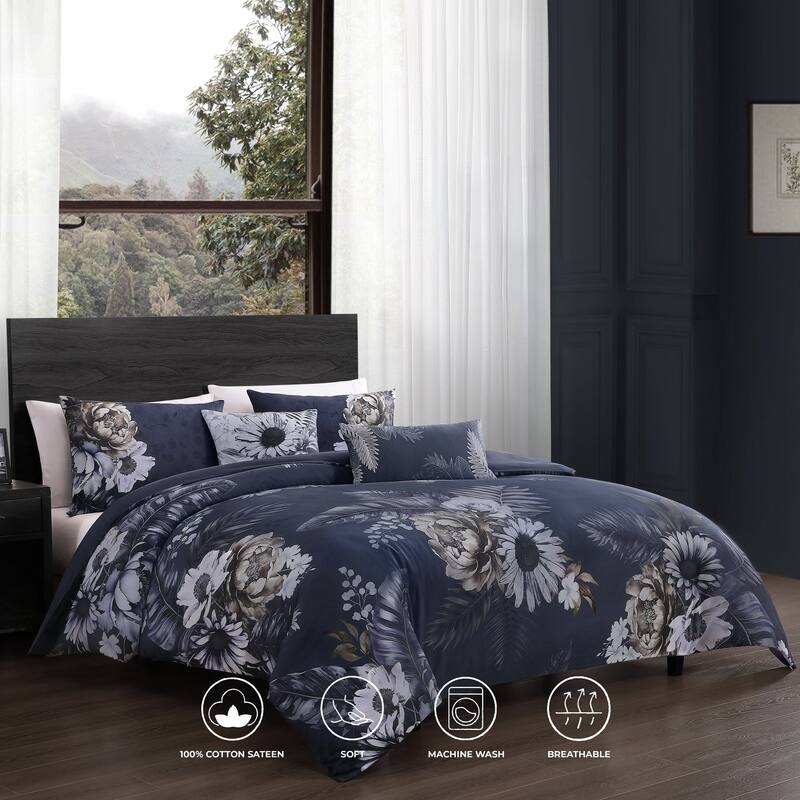 Bebejan Forget Me Not 100% Cotton Sateen 5-Piece Reversible Comforter Set