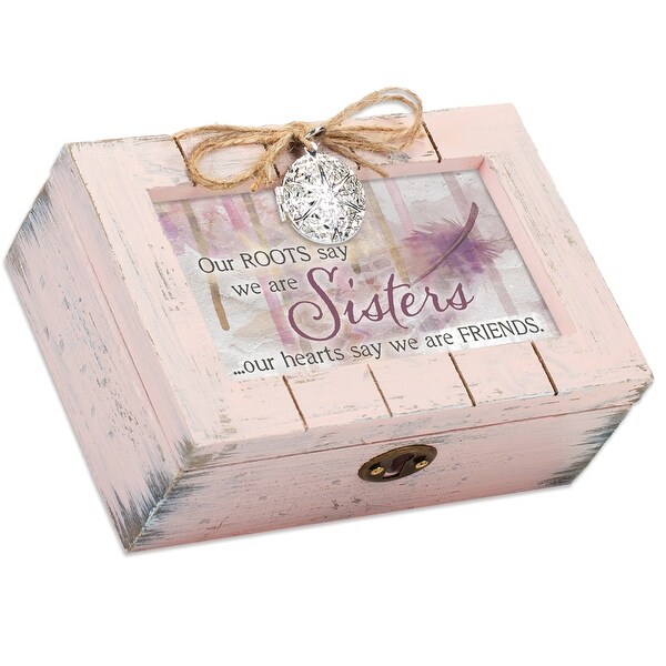 6" Pink Distressed Finish Rectangular Music Box - N/A