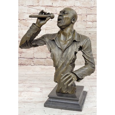 African American Black Singer Bronze Metal Bust Statue Sculpture On Marble Base