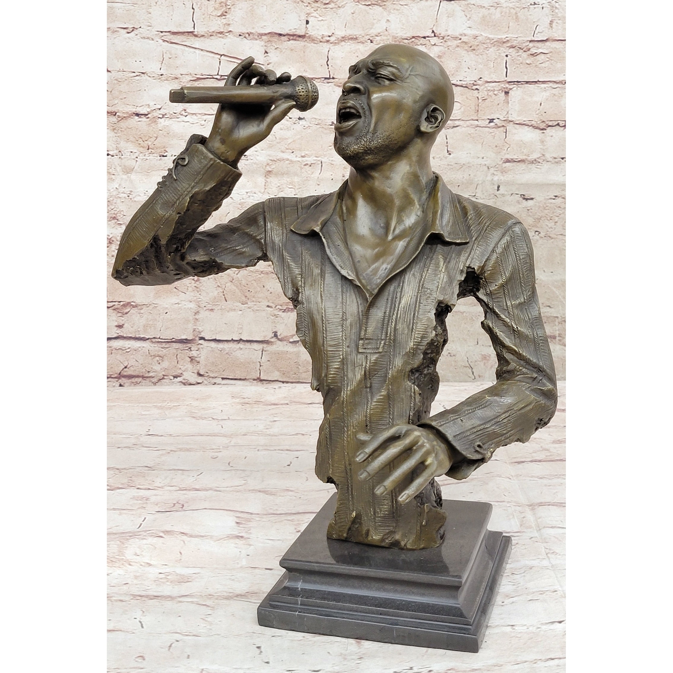 African American Black Singer Bronze Metal Bust Statue Sculpture On Marble Base