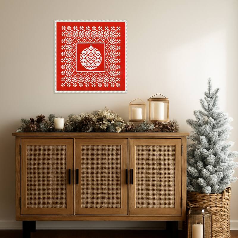 Fair Isle Snowflake VI by Chariklia Zarris (22 x 22 in.), Framed Canvas Wall Art Print - Sylvie Beaded White