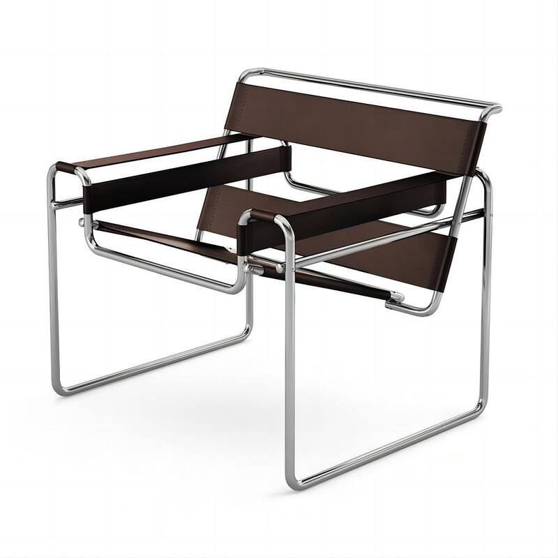 Mid-Century Modern Saddle Leather Accent Chair with Steel Legs