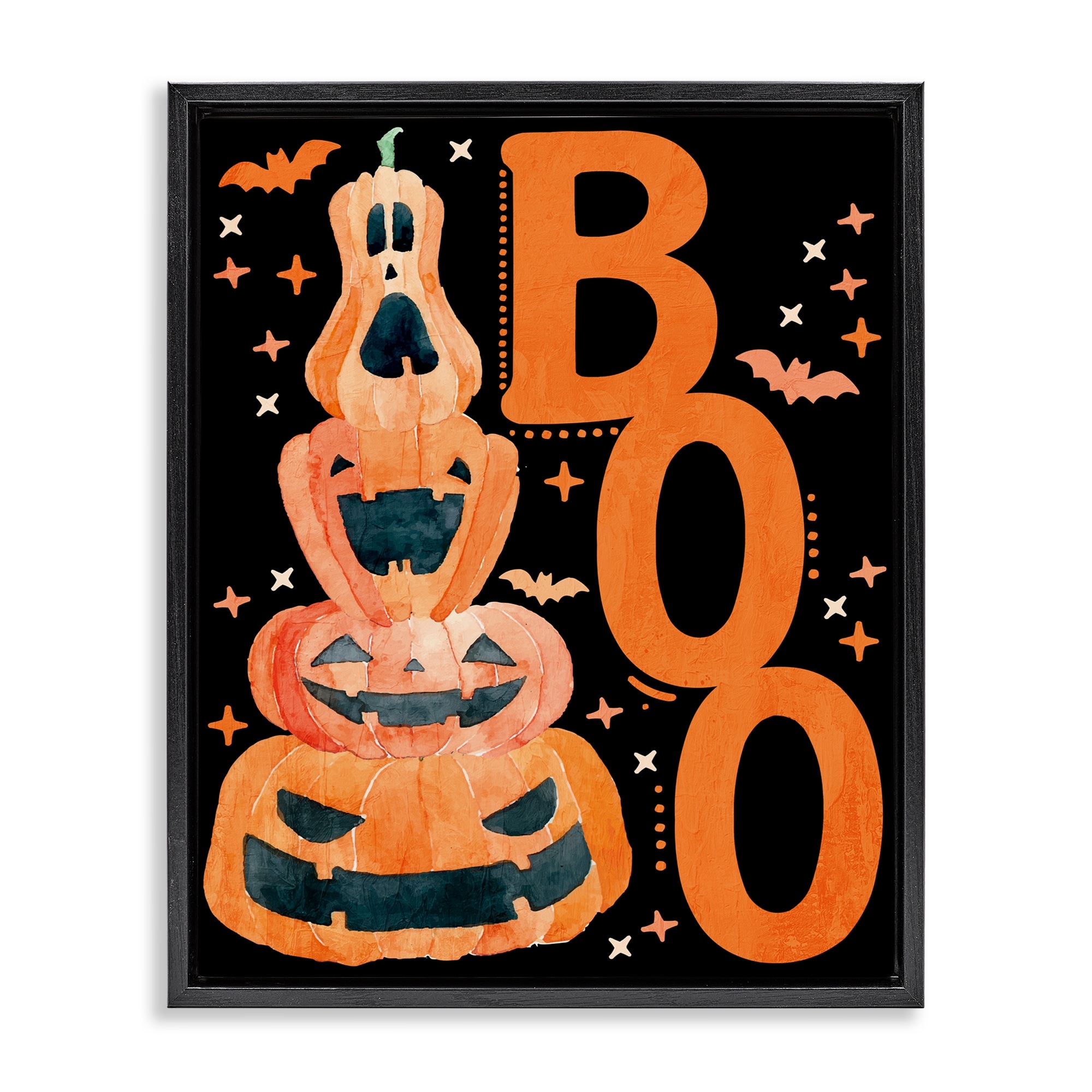 Stupell Boo with Whimsical Jack-o-Lanterns Framed Floater Canvas Wall Art Design By Kim Allen
