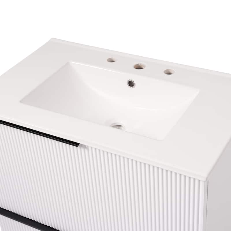 Bathroom Vanity with Ceramic Sink, Freestanding Wooden Bathroom Vanity, Bathroom Cabinet with Full-Extension Drawers