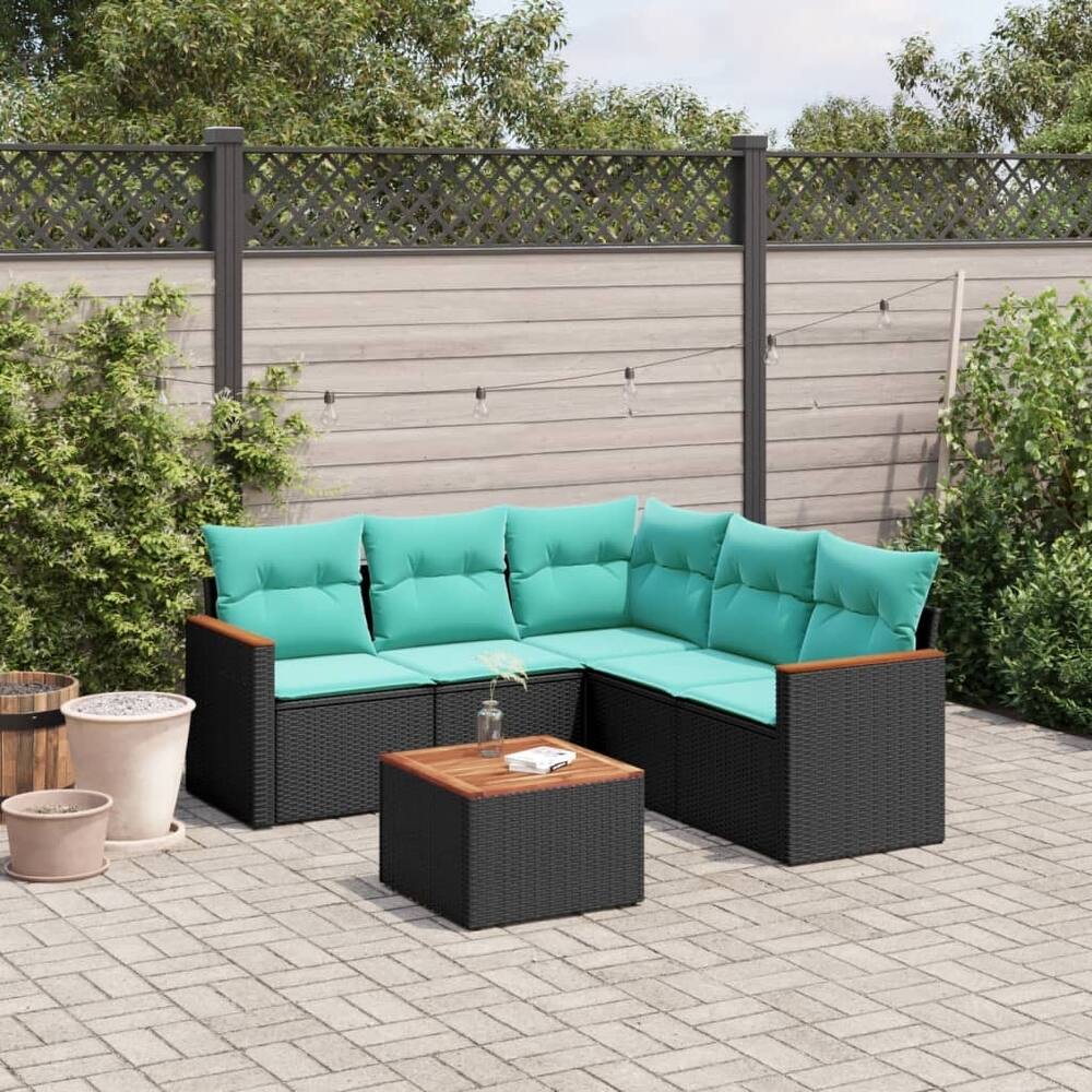 vidaXL Patio Sofa Set with Cushions Outdoor Conversation Furniture Poly Rattan - 24.4x 24.4x 27.2