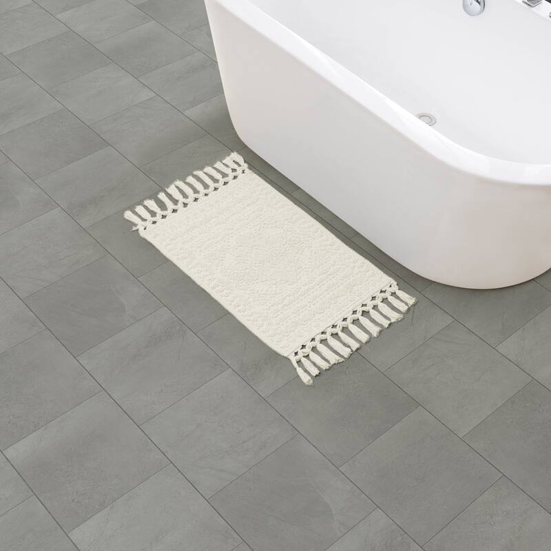 French Connection Nellore Fringe Cotton Bath Rug - 17x24 - Ivory